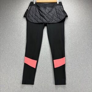 Lucy Tech Leggings Womens M Black Pink Quilted Skirt Athletic Pants Coral Inset